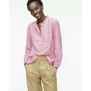 J CREW NWT Cottagecore Pink Ruffle Shirt Top in Floral Eyelet Size S